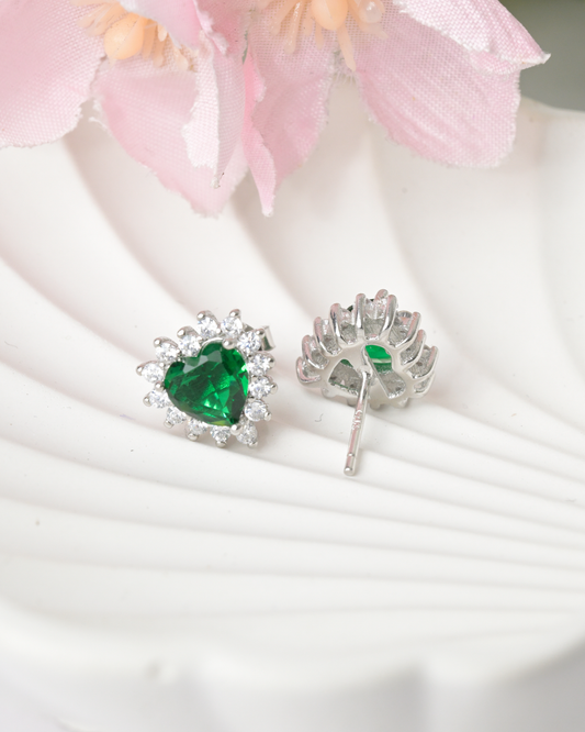 Green Heart Spark Studs Earrings