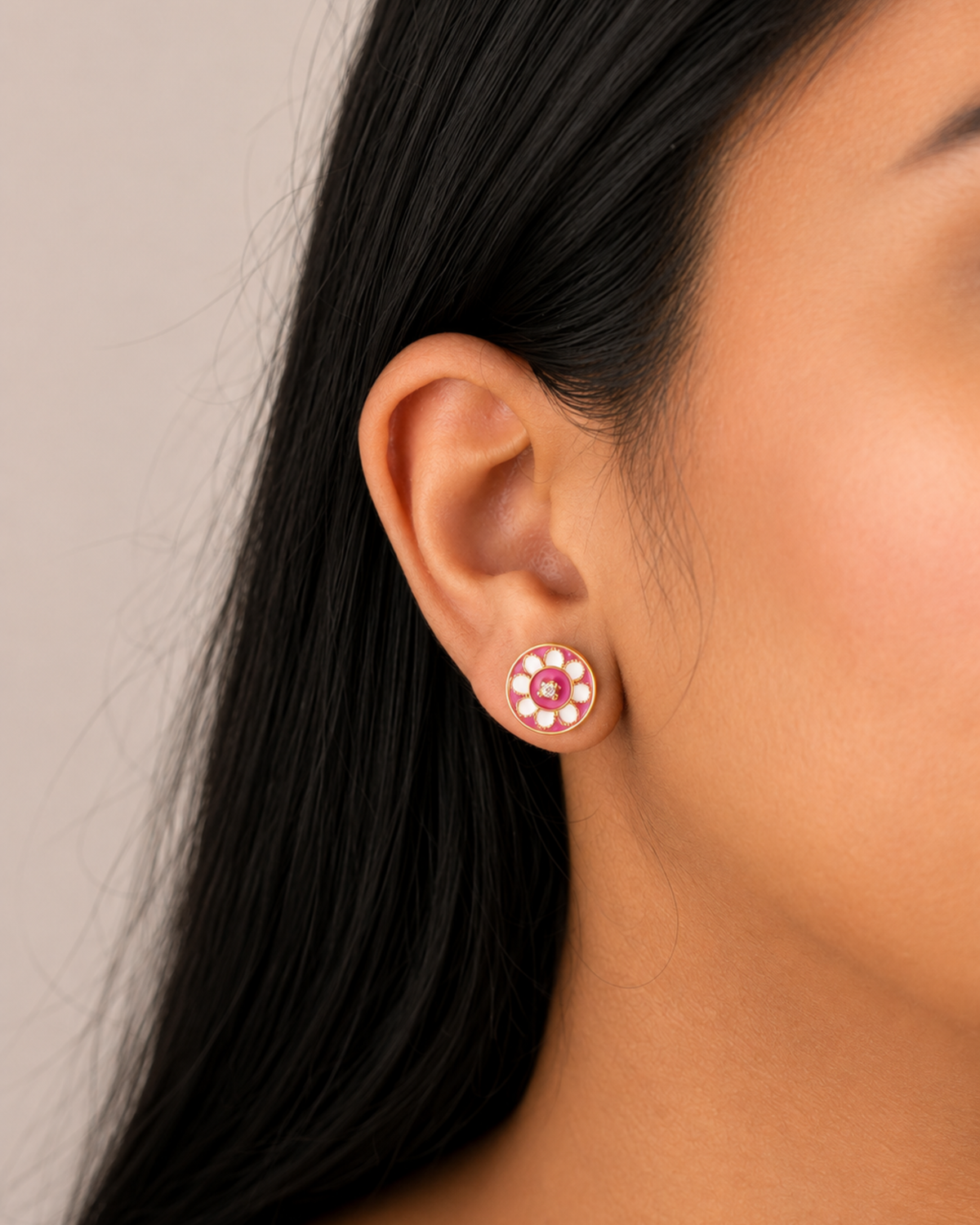 Lotus Enamel Medallion Stud Earrings | 92.5 Sterling Silver