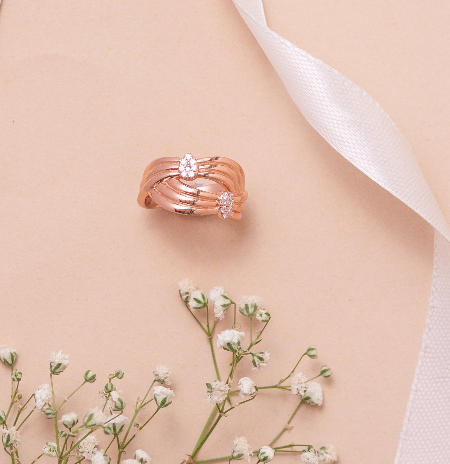 Braided Multi-Row CZ Rose Gold Ring