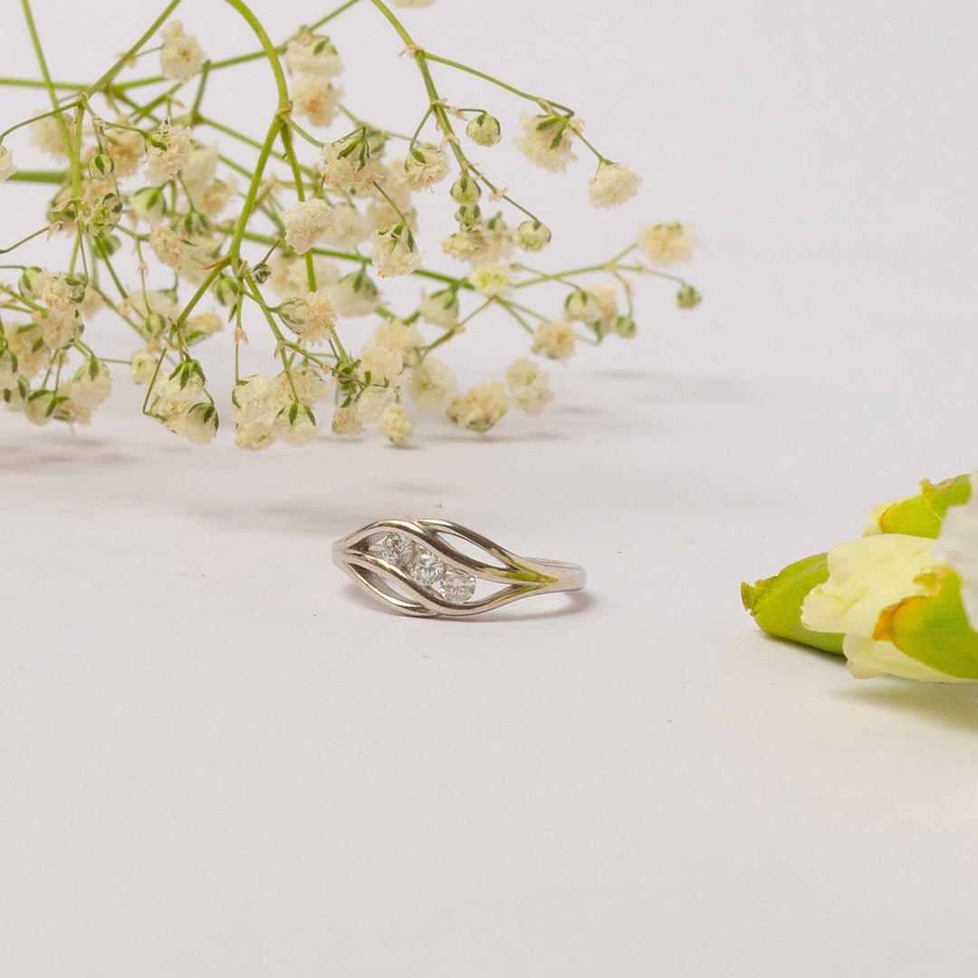 Three Diamond Silver Ring