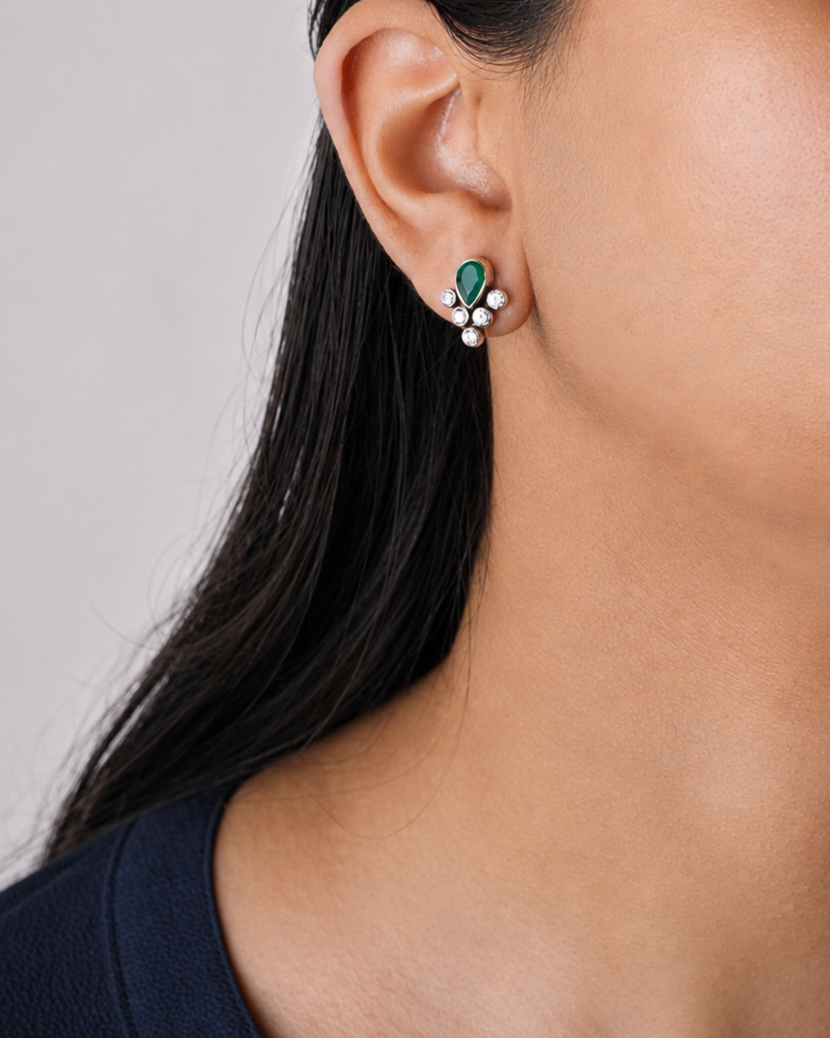Emerald Pear Cluster Stud Earrings | 92.5 Sterling Silver