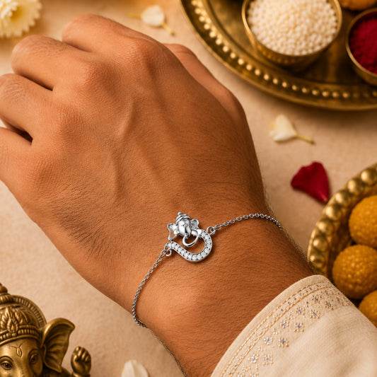 925 Silver Ganesha Bracelet Rakhi - Rakhi