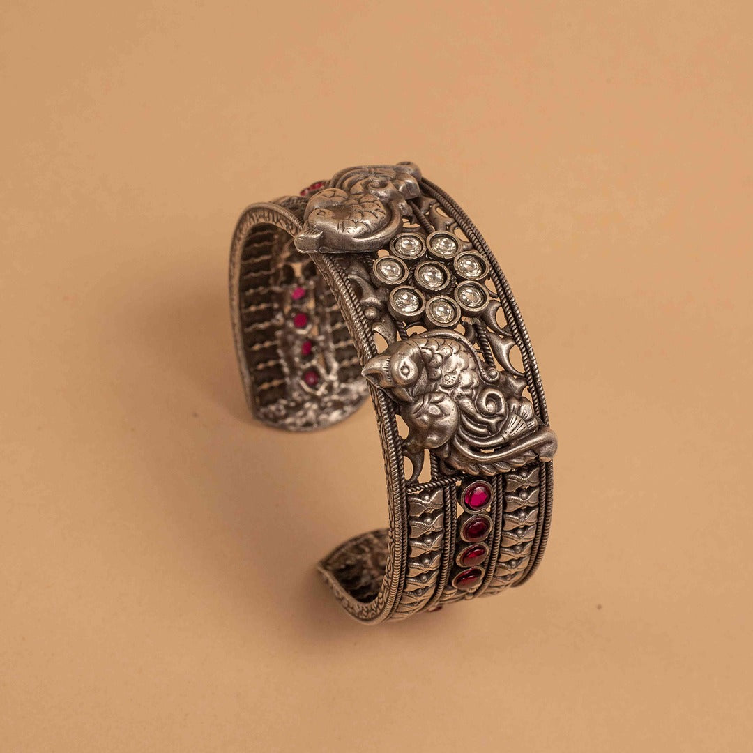 Peacock Pink White Stone Hand Cuff