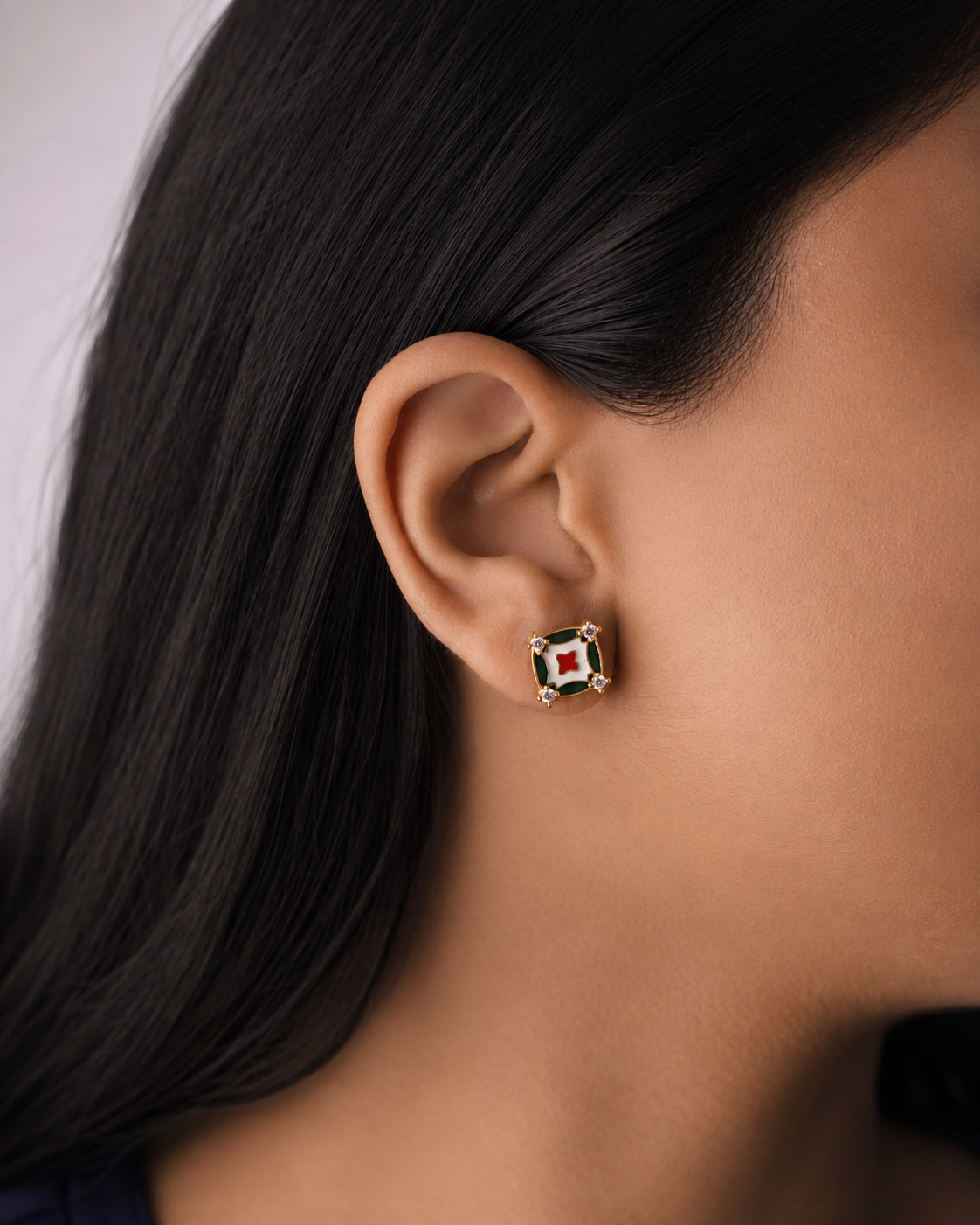 Royal Enamel Square Stud Earrings | 92.5 Sterling Silver