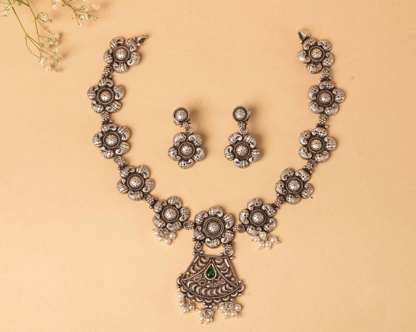 Floral Oxidized Necklace Set