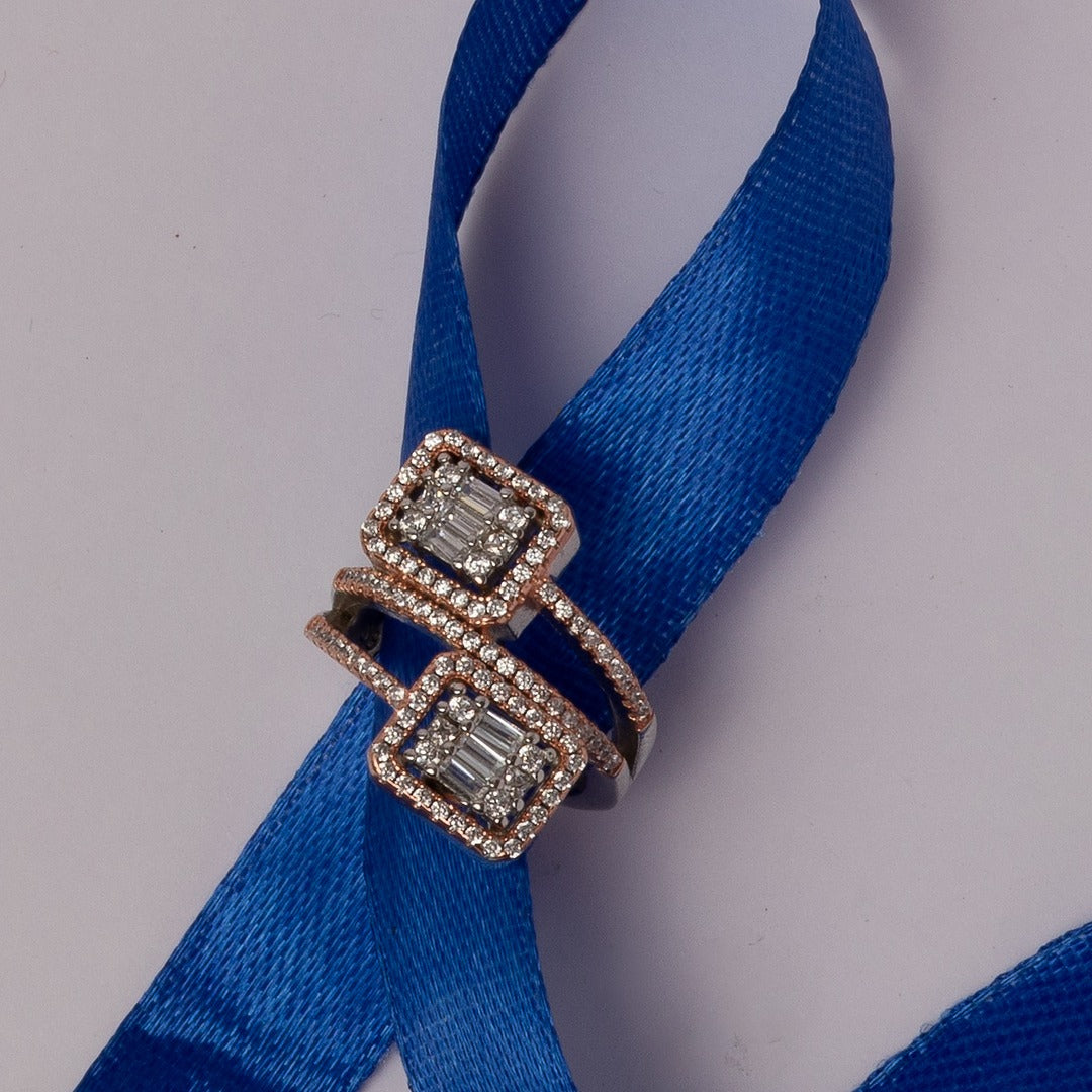 Baguette diamond bypass Silver Ring