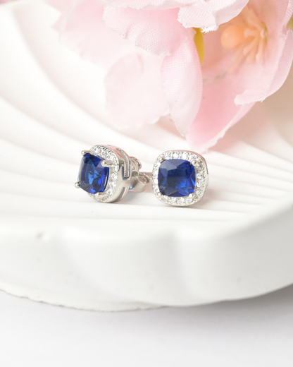 Royal Sapphire Cushion Earrings