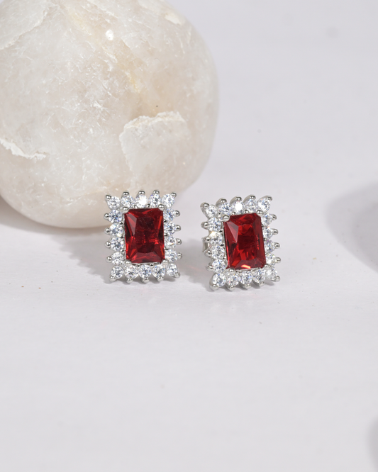 Ruby Halo Stud Earrings