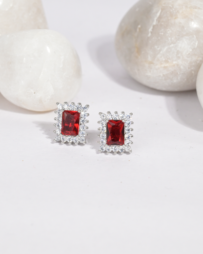 Ruby Halo Stud Earrings