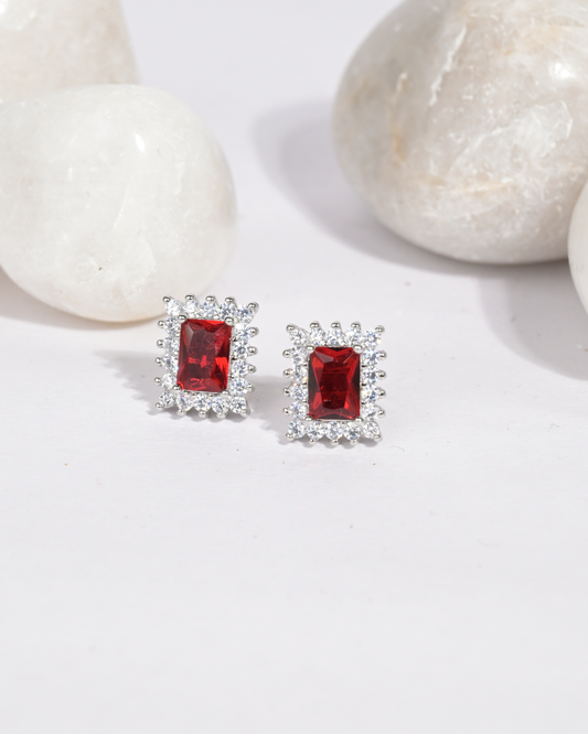 Ruby Halo Stud Earrings