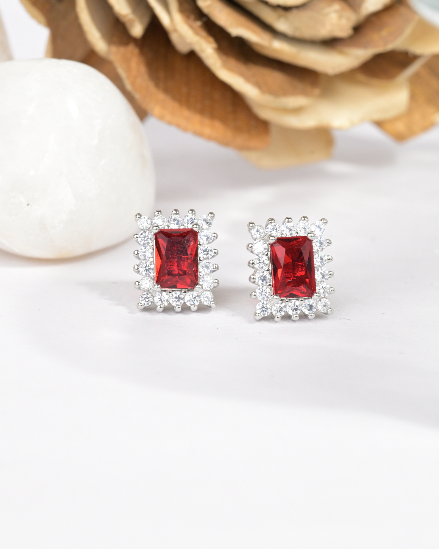 Ruby Halo Stud Earrings