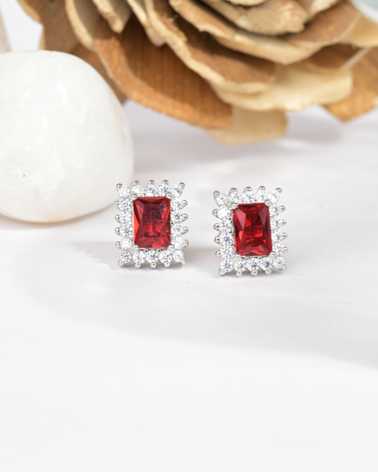 Ruby Halo Stud Earrings