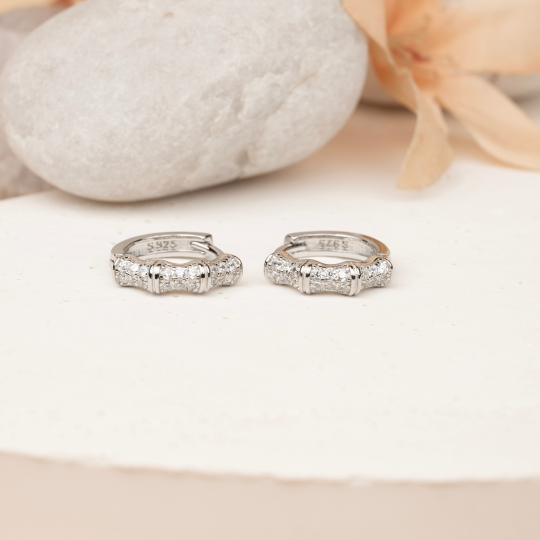 Crystal Curve Silver Hoops