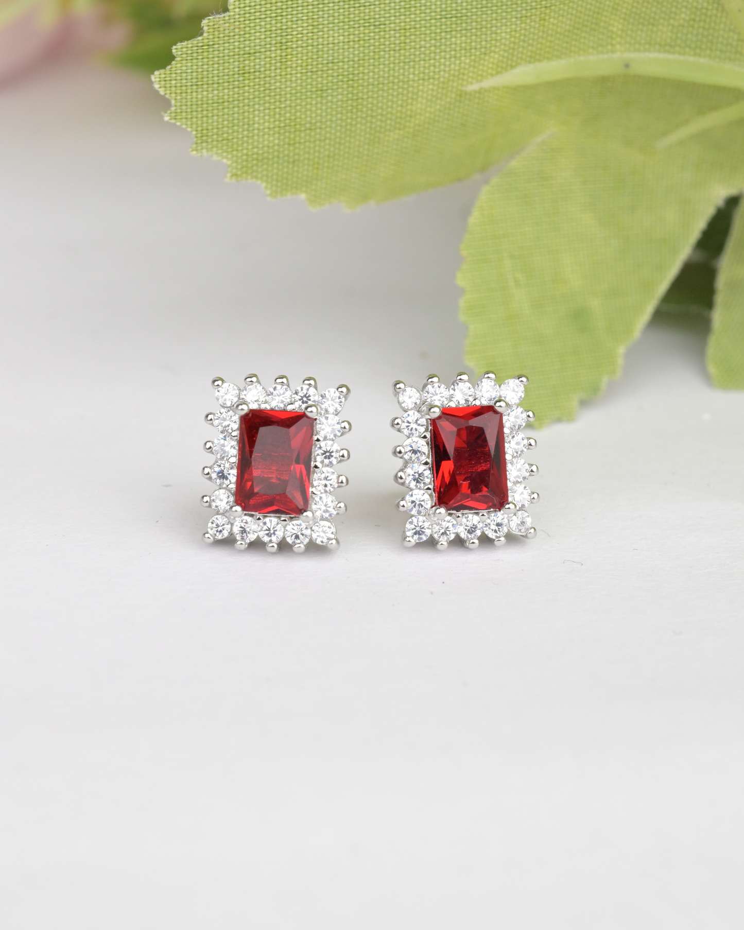 Ruby Halo Stud Earrings