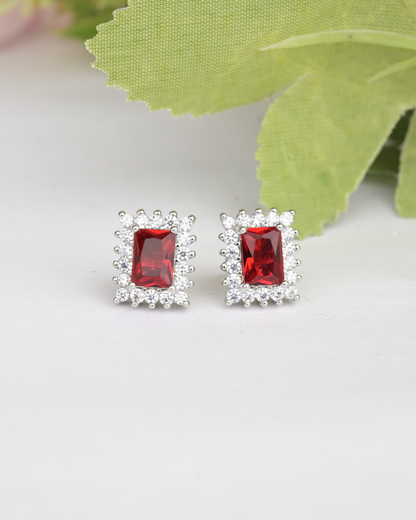 Ruby Halo Stud Earrings
