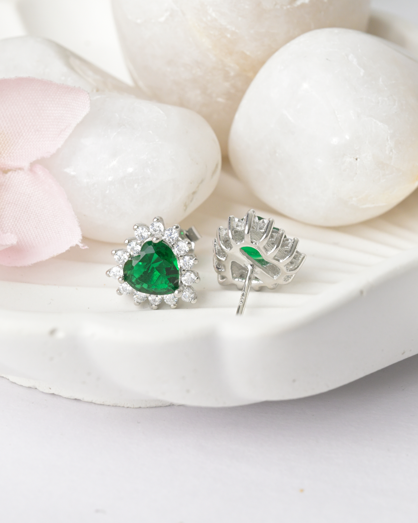 Green Heart Spark Studs Earrings