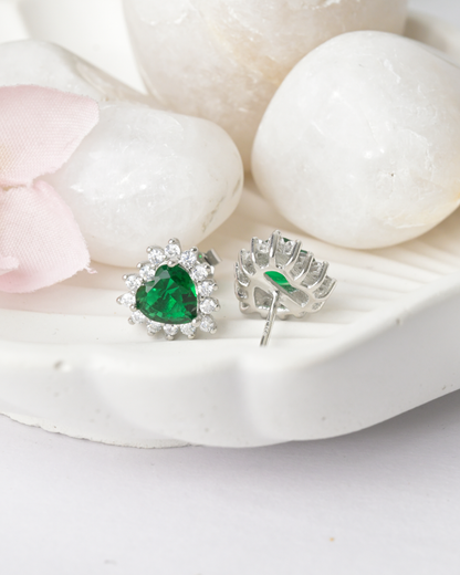 Green Heart Spark Studs Earrings