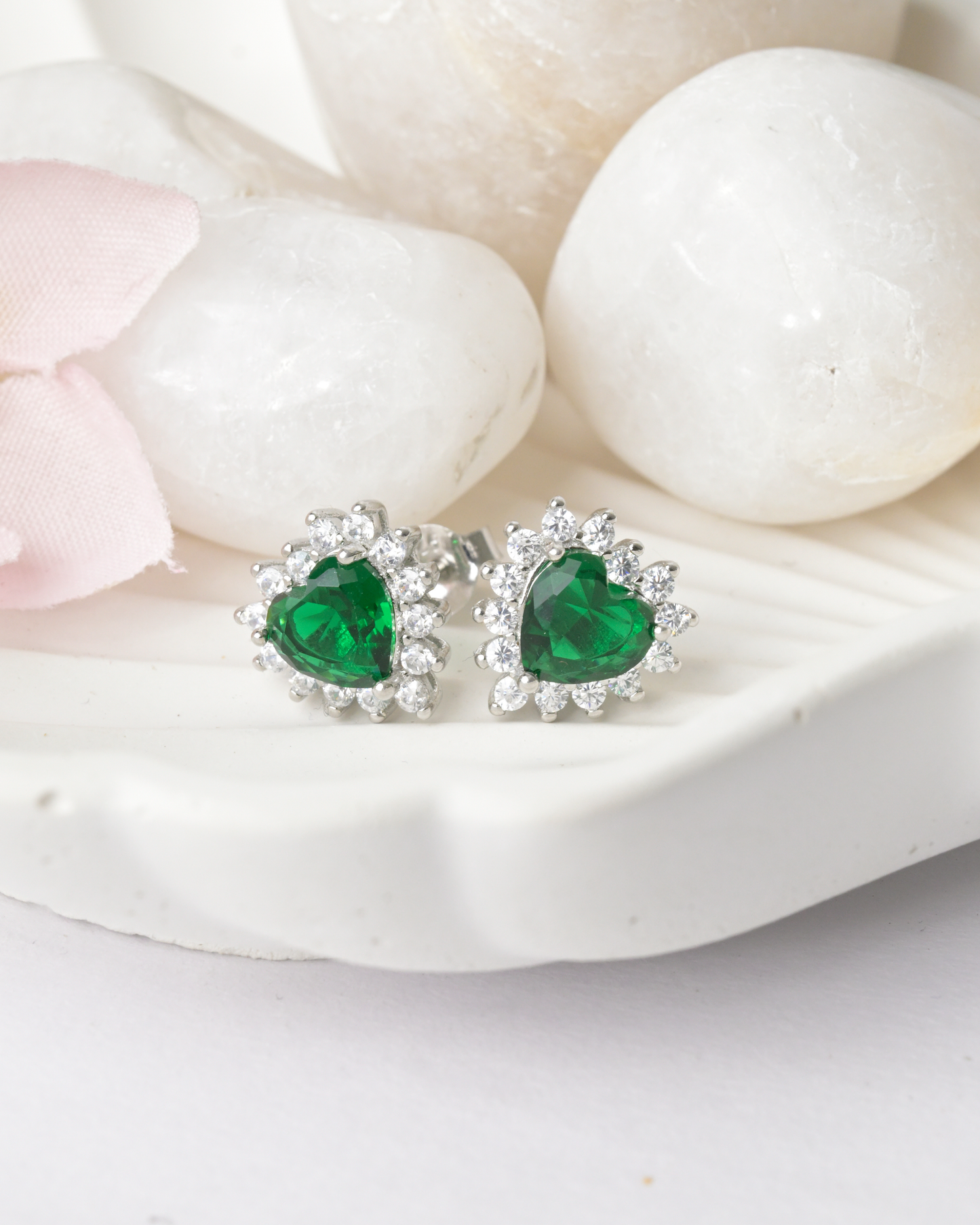 Green Heart Spark Studs Earrings