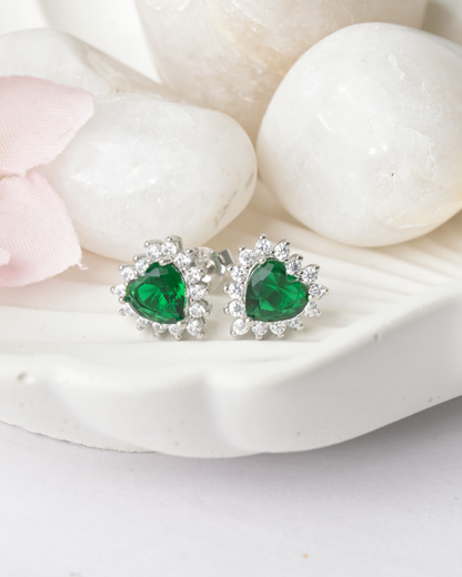 Green Heart Spark Studs Earrings