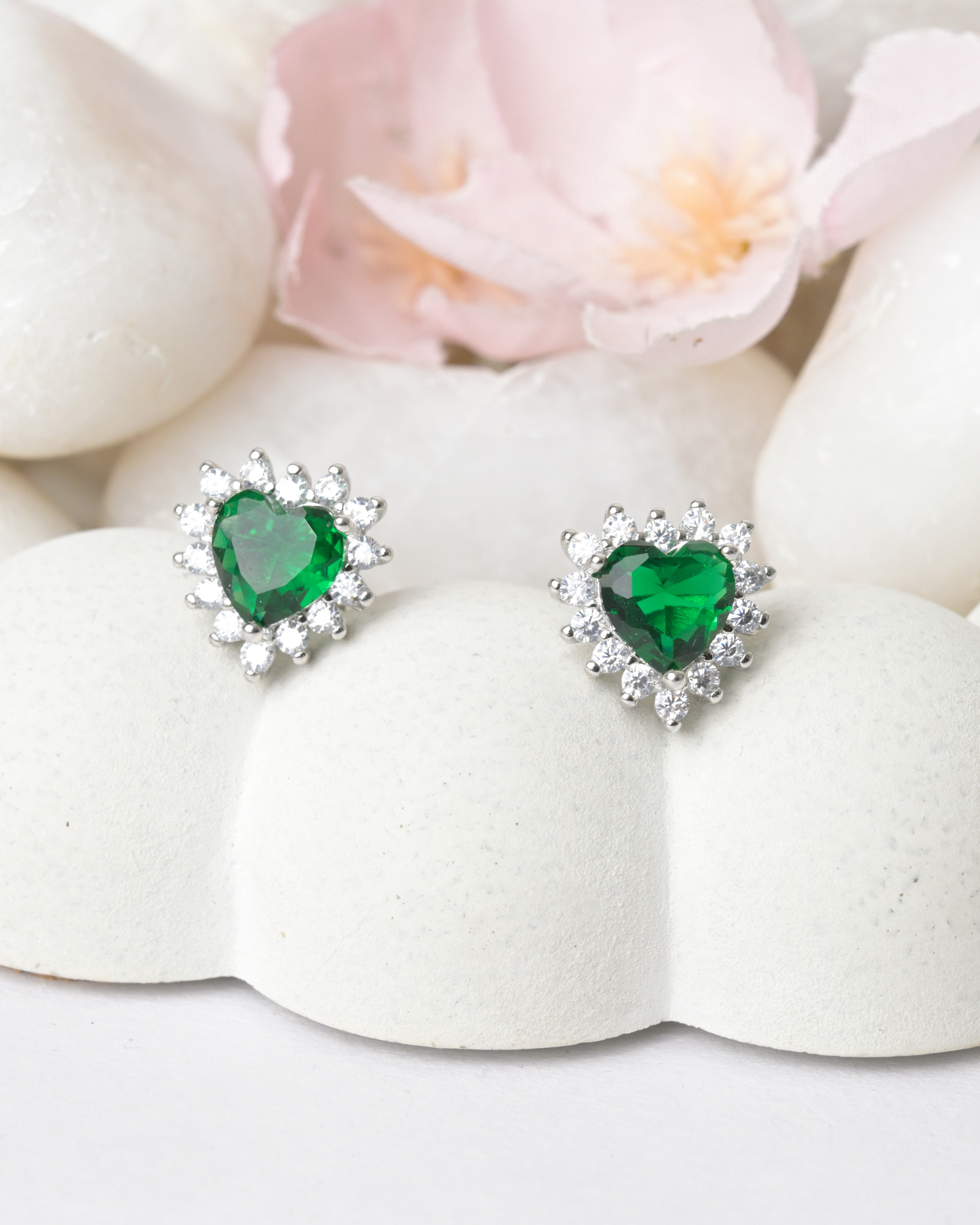 Green Heart Spark Studs Earrings