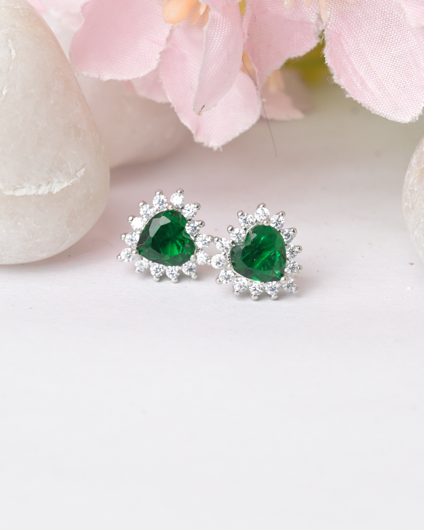 Green Heart Spark Studs Earrings
