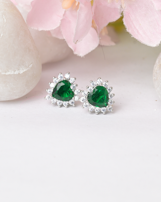 Green Heart Spark Studs Earrings