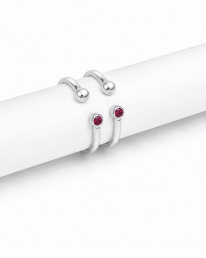 Dual Spark Ruby & Crystal Toe Rings | 92.5 Sterling Silver