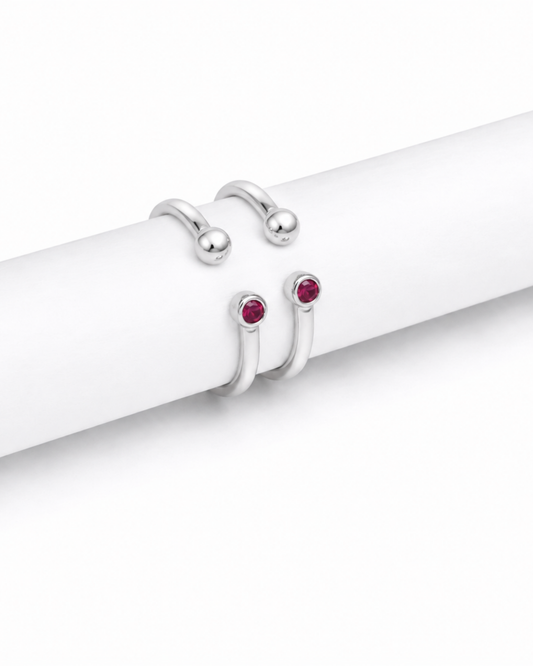 Dual Spark Ruby & Crystal Toe Rings | 92.5 Sterling Silver