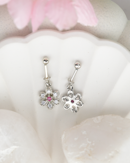 Floral Pink Crystal Bugdi Earring