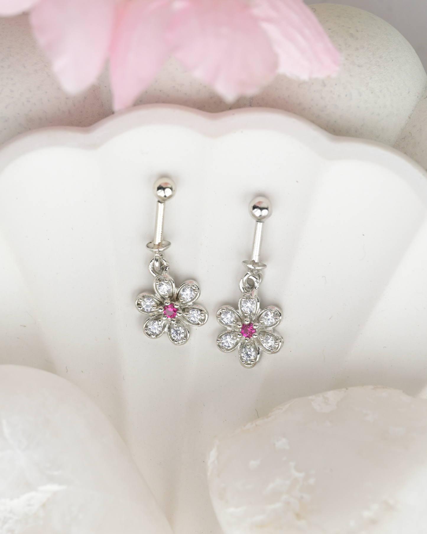 Floral Pink Crystal Bugdi Earring