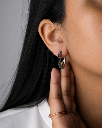 Black Stone Hoop Earrings | 92.5 Sterling Silver