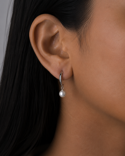 Pearl Hoop Drop Earrings | 92.5 Sterling Silver