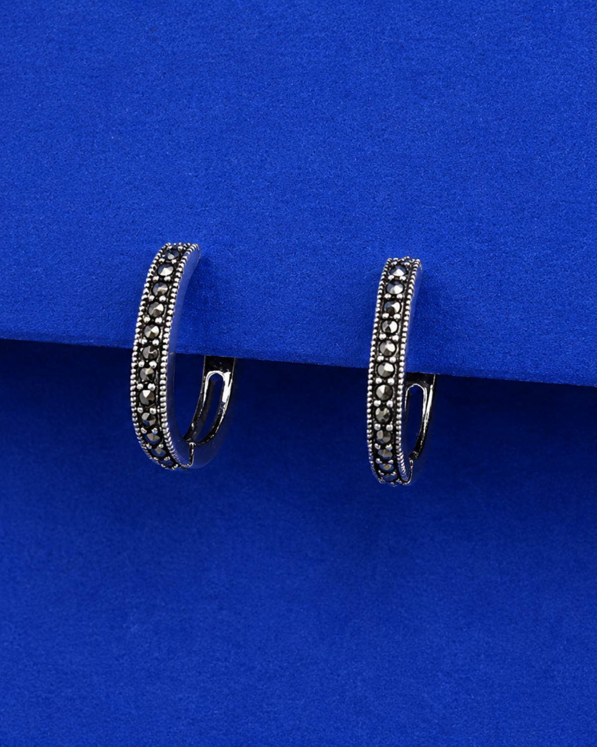 Black Stone Hoop Earrings | 92.5 Sterling Silver