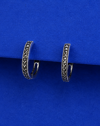 Black Stone Hoop Earrings | 92.5 Sterling Silver
