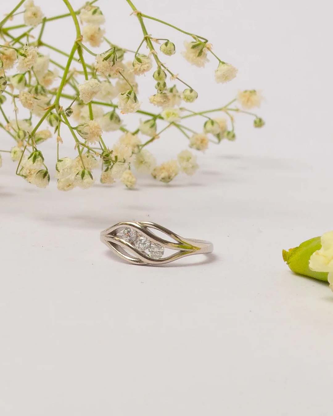 Three Diamond Silver Ring