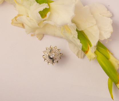 Floral White Stone Silver Ring