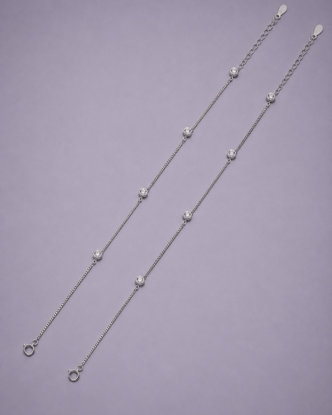 Minimal Diamond Station Anklet | 92.5 Sterling Silver
