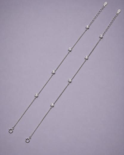 Minimal Diamond Station Anklet | 92.5 Sterling Silver