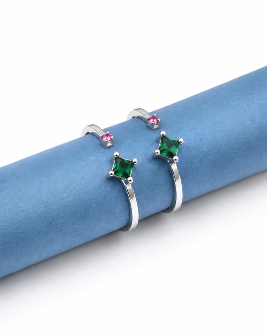 Emerald Green Square Solitaire Ring | 92.5 Sterling Silver
