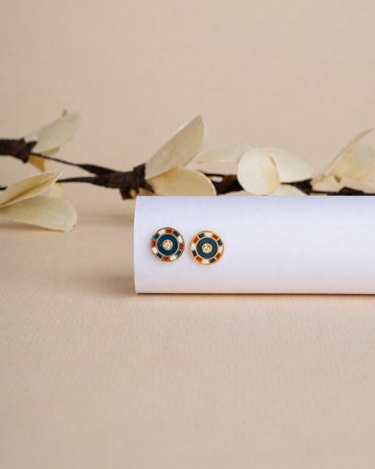 Mosaic Enamel Circle Stud Earrings | 92.5 Sterling Silver