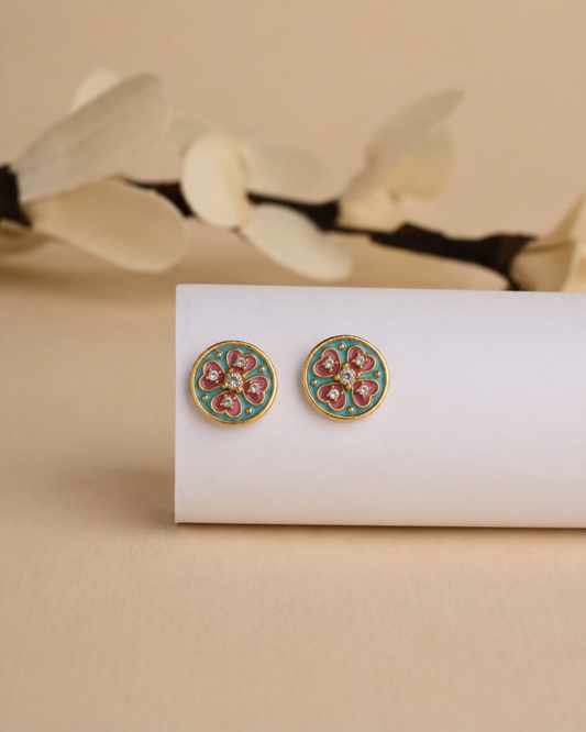 Heritage Floral Enamel Stud Earrings | 92.5 Sterling Silver