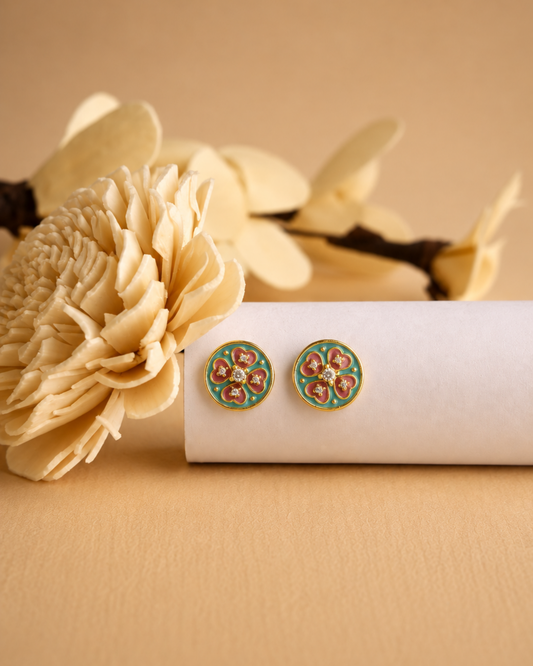 Heritage Floral Enamel Stud Earrings | 92.5 Sterling Silver