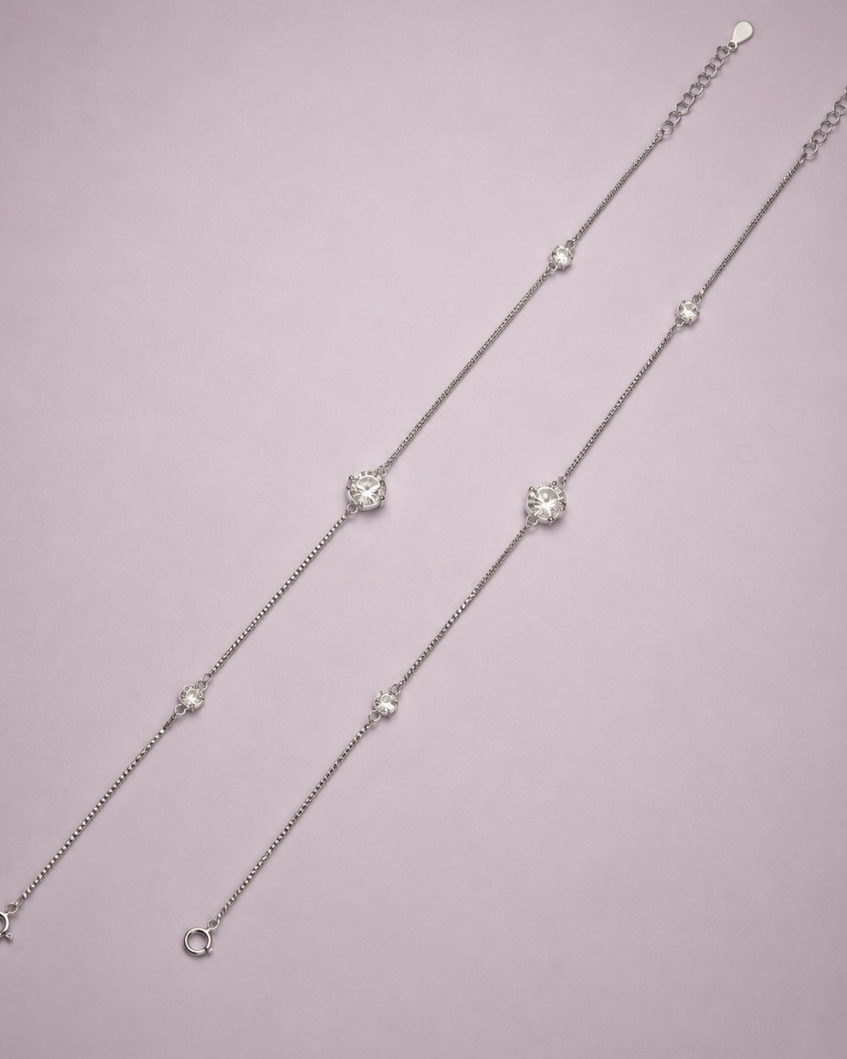 Geometric Diamond Station Anklet | 92.5 Sterling Silver