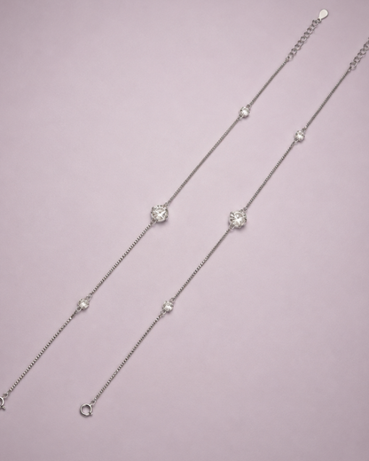 Geometric Diamond Station Anklet | 92.5 Sterling Silver