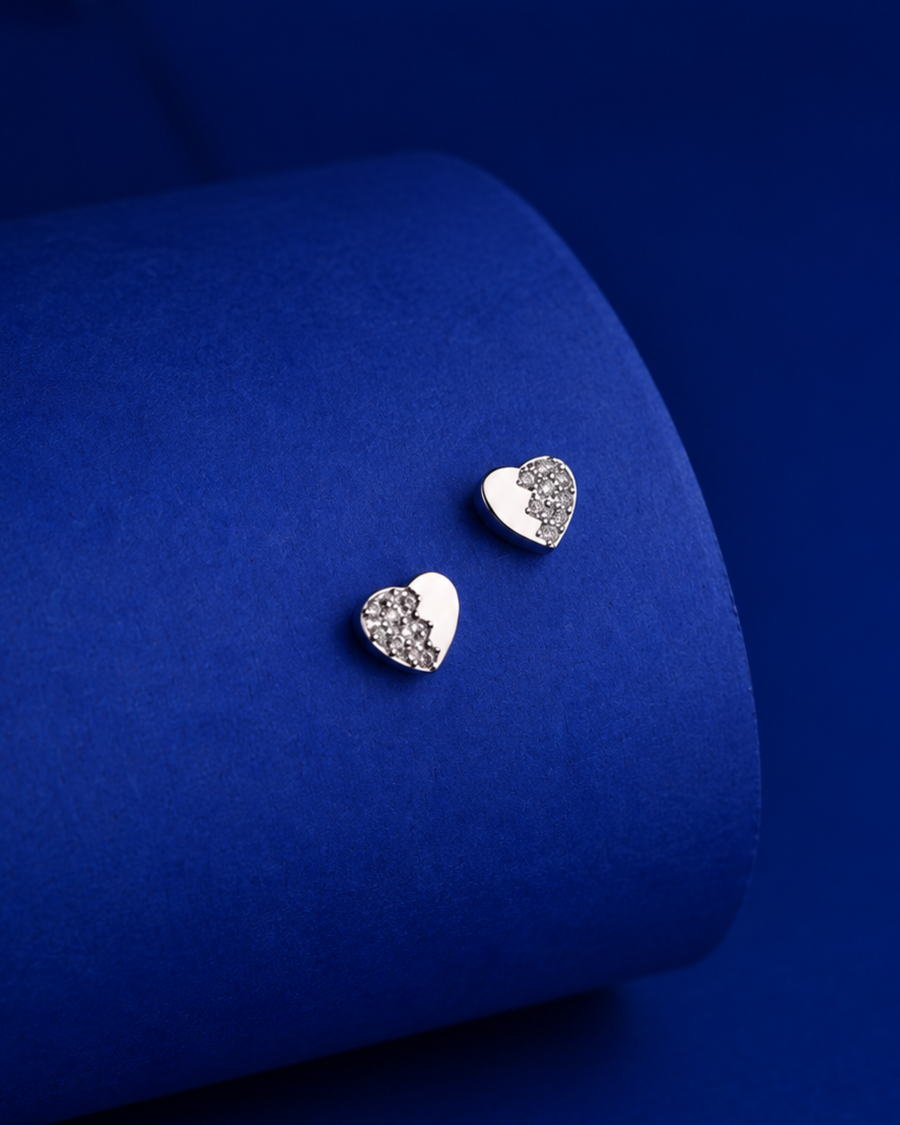 Half Pavé Heart Stud Earrings | 92.5 Sterling Silver