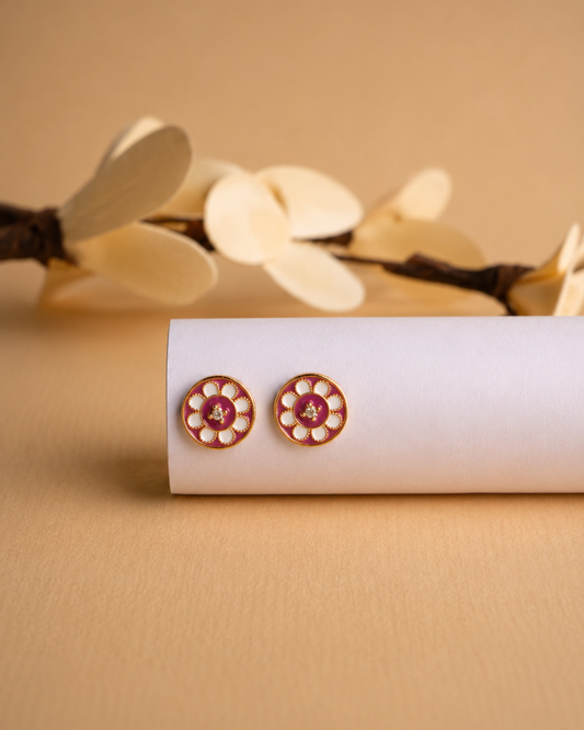 Lotus Enamel Medallion Stud Earrings | 92.5 Sterling Silver