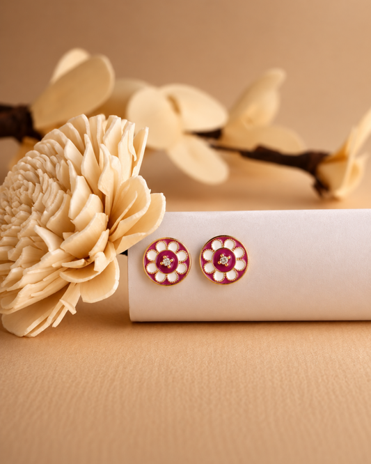 Lotus Enamel Medallion Stud Earrings | 92.5 Sterling Silver