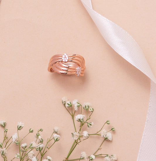 Braided Multi-Row CZ Rose Gold Ring