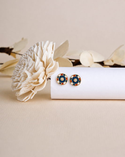 Mosaic Enamel Circle Stud Earrings | 92.5 Sterling Silver