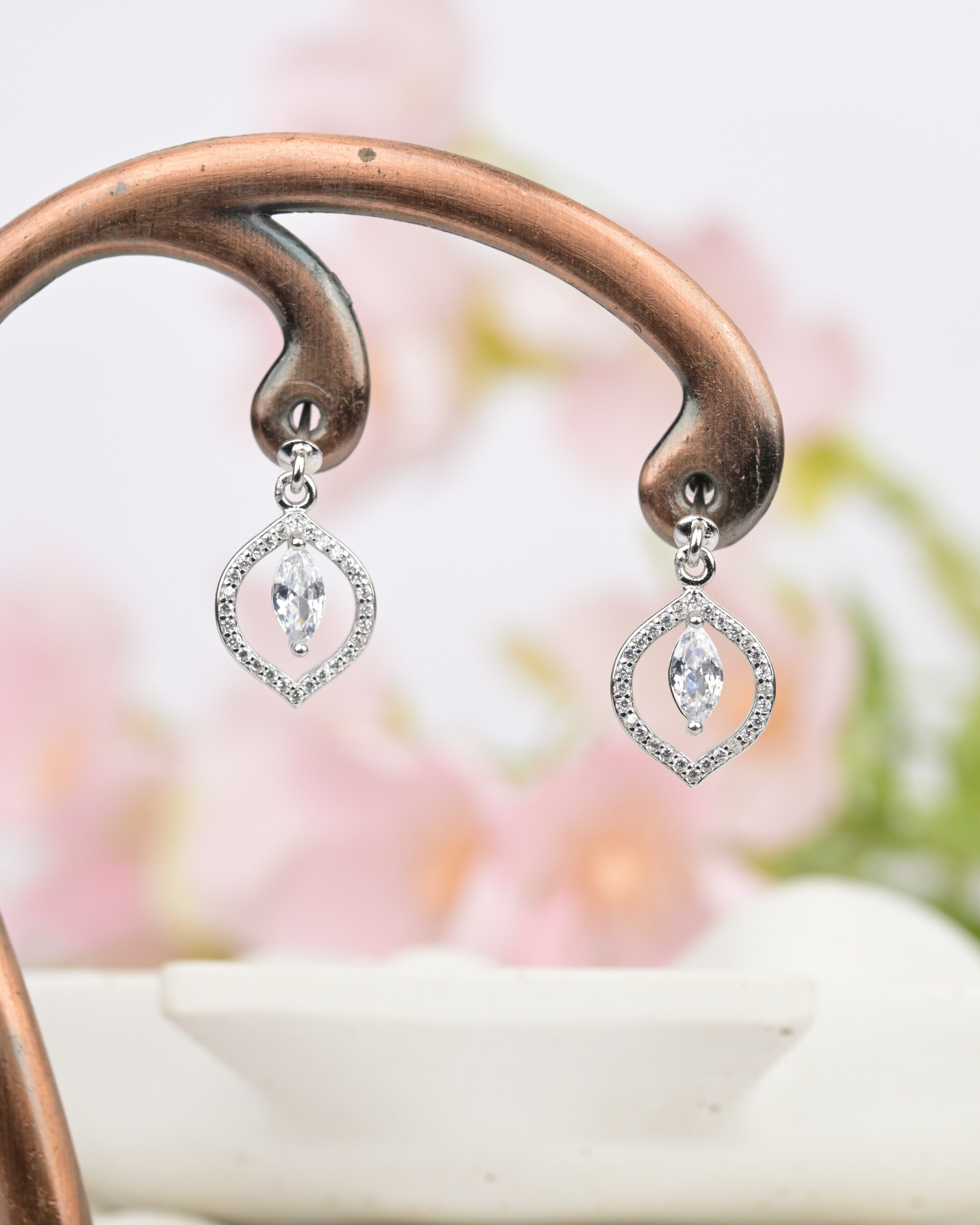 Marquise Halo Drop Bugdi Earrings